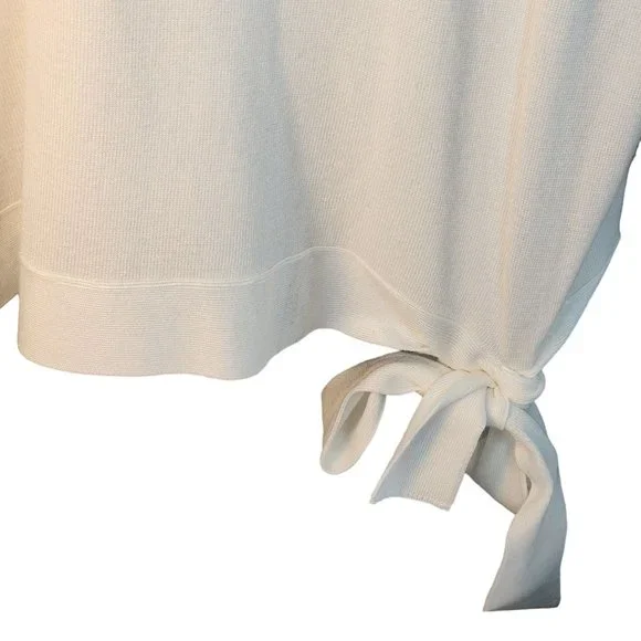 New Directions Ivory Large Scoop Neck Pull Over Sweater W Bottom Side Tie. NWT - Picture 2 of 13